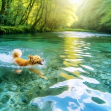 A dog swimming in the river